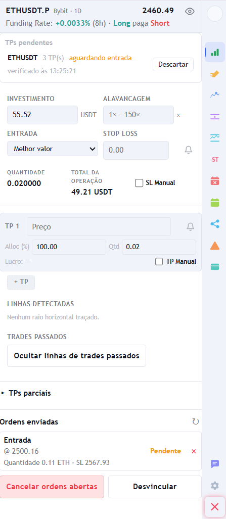 Lista de take profits pendentes aguardando envio para a exchange.