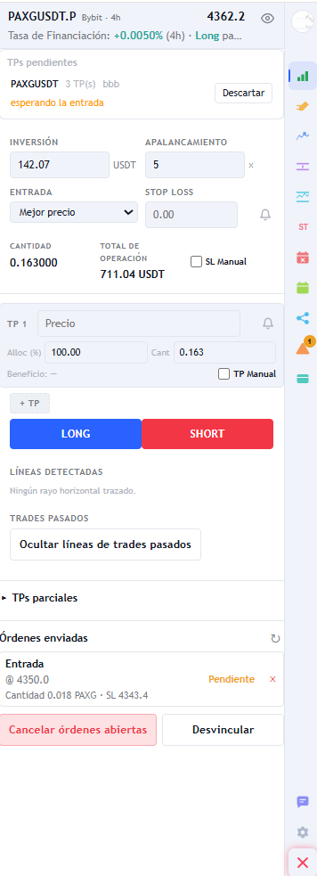 Lista de take profits pendientes a la espera de envío al exchange.